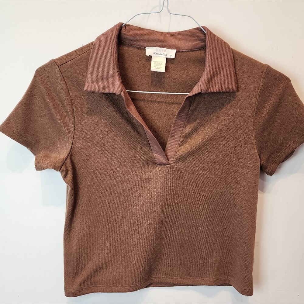 Urban Romantics Brown Crop Top Collared T-Shirt Size M